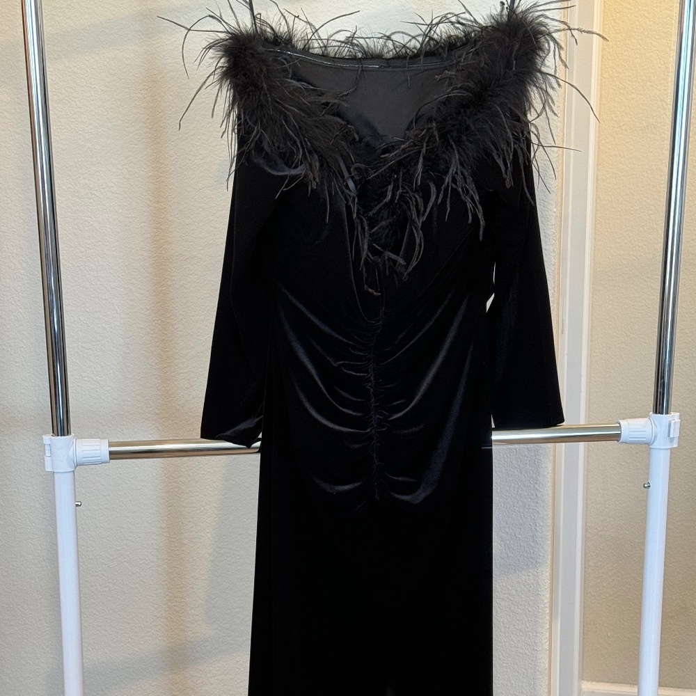 Xscape - Velvet with feather shoulder accent